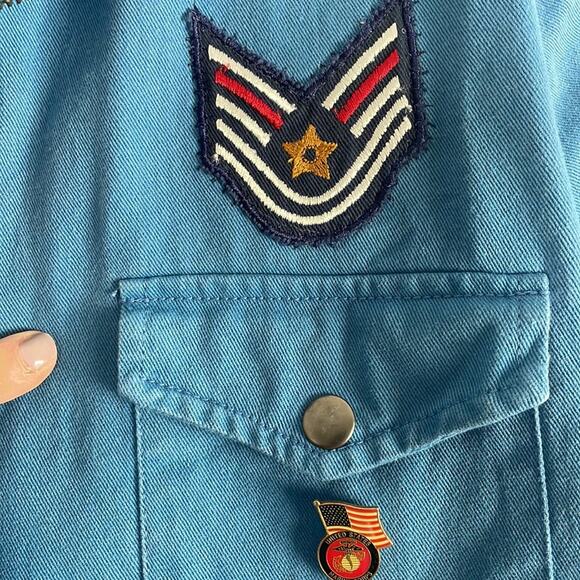 Sheryl Crow Blue Utility Military Jacket Flag Patch USA Star Patriotic America - Picture 7 of 8